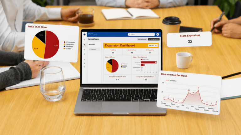 TACTIC dashboard showing store status, operational stores, and expansion tracking metrics